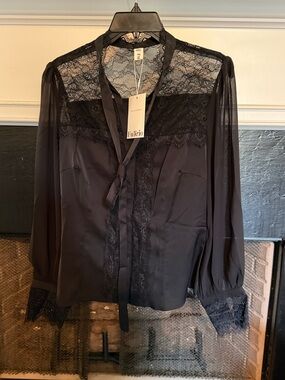 NWT TuFario Black Lace Blouse Size S